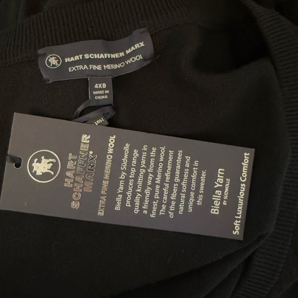 HART SCHAFFNER MARX Extra Fine Merino Wool Black V-Neck Sweater Size 4XB NEW - Picture 4 of 7
